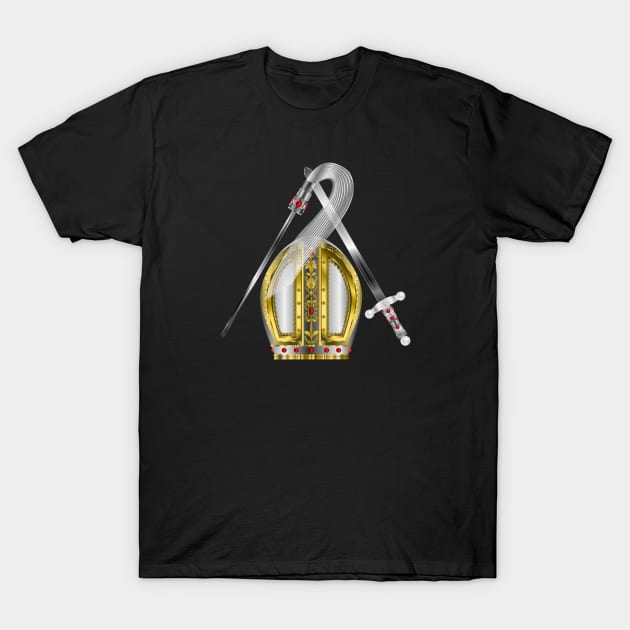 Orisha Obatala Papal Hat Silver Sword and Whisk T-Shirt by geodesyn